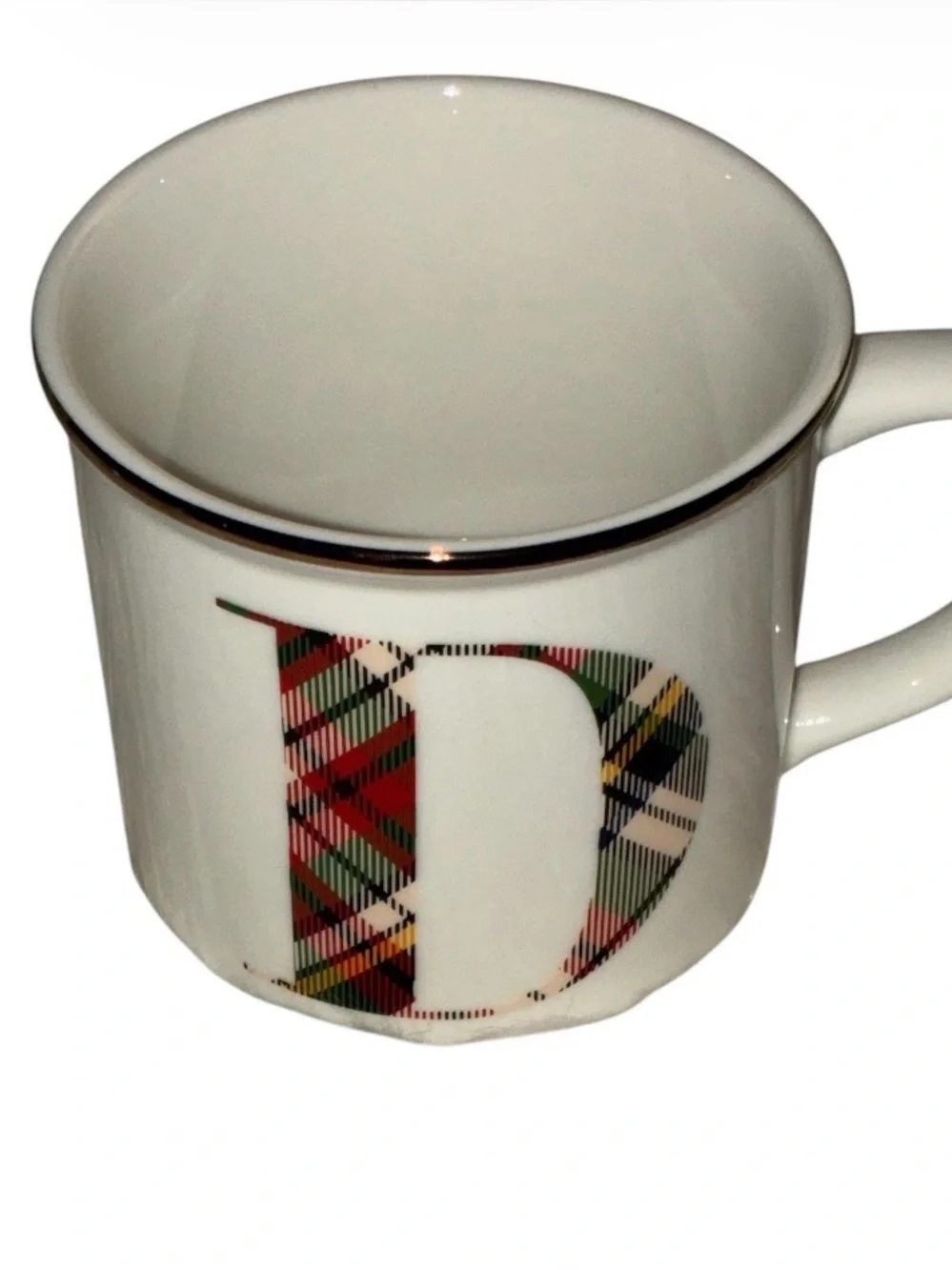 Like New Pottery Barn Plaid Alphabet Stoneware Mug featuring the letter 